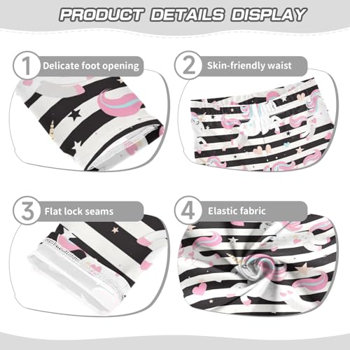 Cute Unicorns Girls' Leggings Toddler Doodles Black White Stripes Kids Yoga Pants Dance Active Tights 4T3