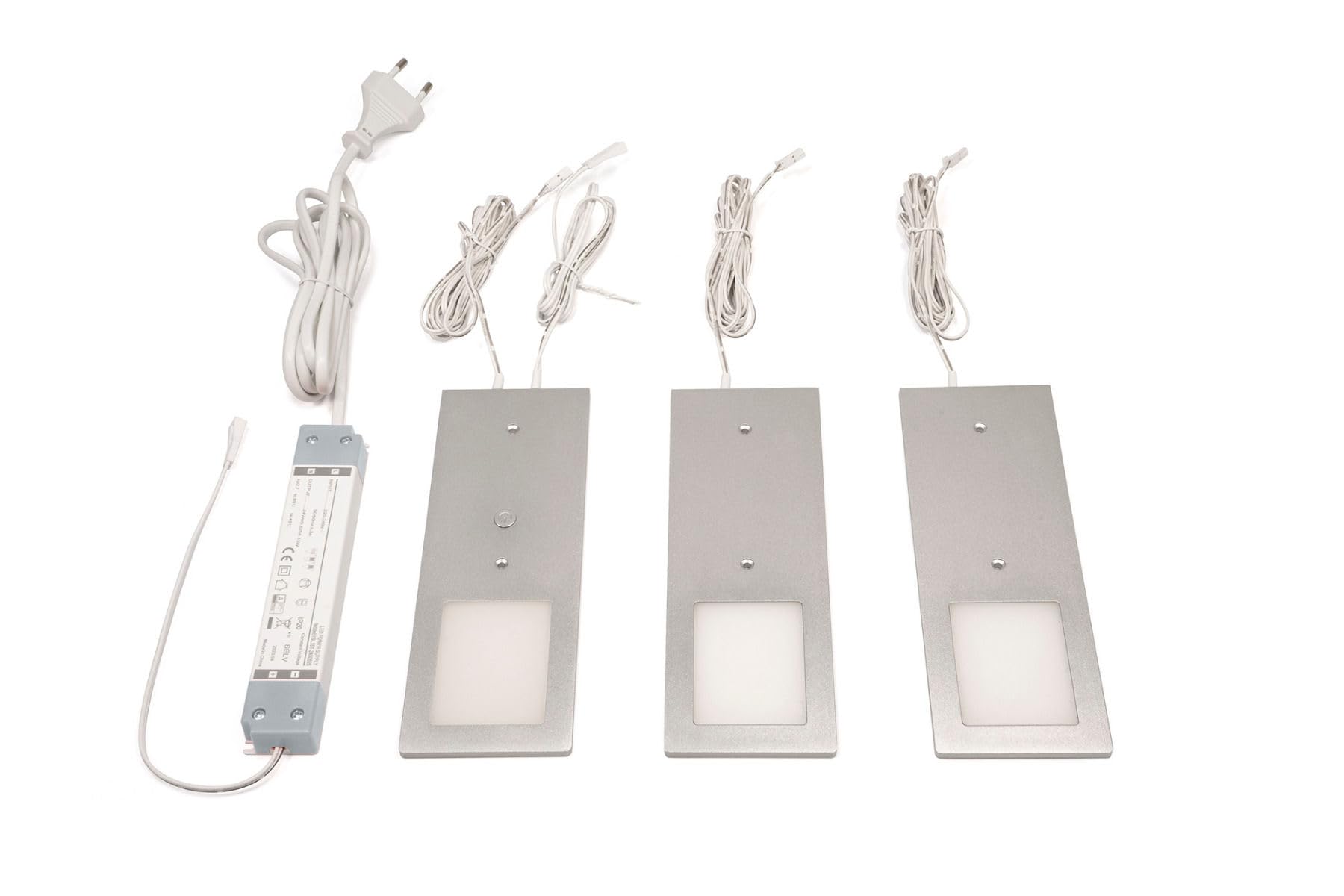 L&S Unterbauleuchte Küche LED Schrankbeleuchtung 3 Stück Neutralweiß Touch-Dimmfunktion aluminiumfarben 3er Set, 5995449
