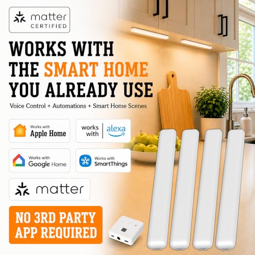 Image of 4 Bar Kit - Smart Under Cabinet Lighting - 12 inch x 360 Wide Angle Bars - 2700K-6500K - 95 CRI - LED - WWA - Works with Alexa, Google, Apple & More - Matter Certified - Plug-in