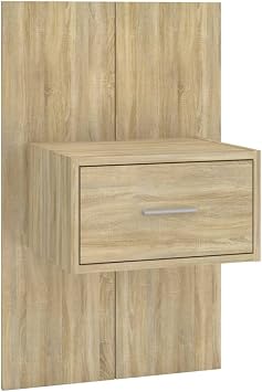 Floating Bedside Table with Background, Bedside Cabinet Small Modern Floating Nightstand with Drawer, Floating Shelves for Bedroom, Bathroom, Brown