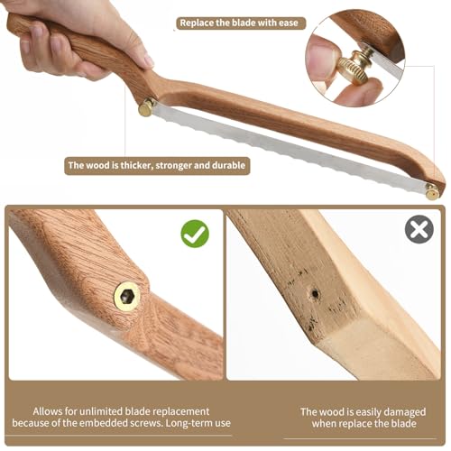 Image of Uprichya Bread Knife for Homemade Bread Sourdough, Wooden Bread Bow Knife for Sourdough, Bread Slicer for Homemade Bread, Bread Saw, Sourdough Bread Cutter, Left-Handed