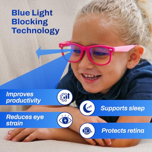 Image of DefenderShield Blue Light Blocking Glasses Kid Series for Computer, Mobile, Gaming, Sleep-Purple - Anti Eye Strain, Headache