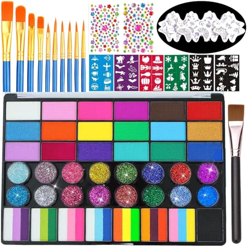 Kinderschminke-Set, 42 Farben Körper und Gesichtsfarbe – Schminke für Karneval, Halloween, Cosplay, Gesichts- und Körperbemalung Waschbar Gesichtsfarben– Set für Erwachsene und Kinder, Maskenbildner