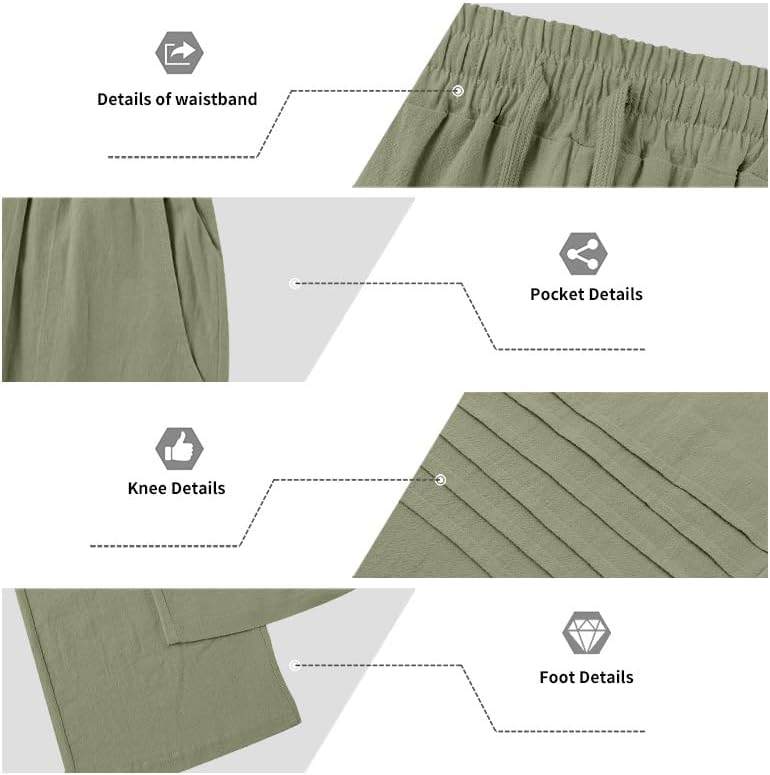Mens Linen Pants Casual Beach Pants for Men Elastic Waist Drawstring Yoga Trousers with Pockets - Image 6