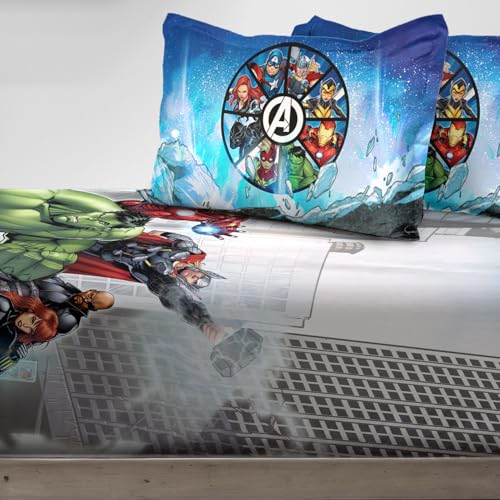 Image of Sassoon Marvel Avengers (Blue) Digital Printed, Cotton Single Bedsheet, 300 TC, 1 Pillow Cover, Fade Resistant, Bedsheet for Kid's Bedroom, (1.50m X 2.35m)