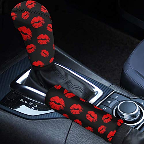 Forchrinse Red Kiss Lips Print Auto Gear Shift Knob Cover and Handbrake Cover Set Washable Neoprene Car Interior Decor Accessories