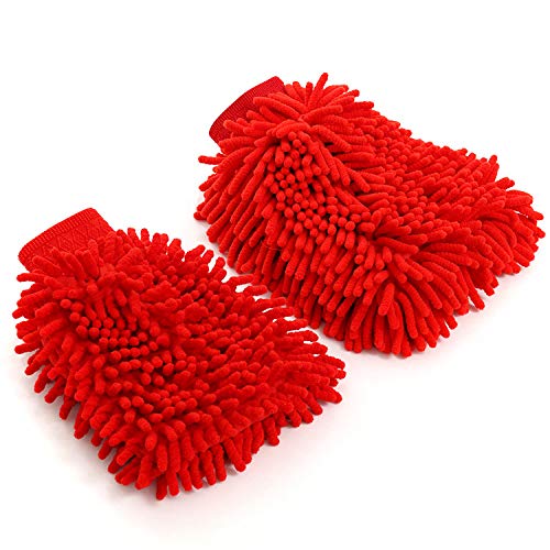 MobFest® Waterproof Microfiber Chenille Cleaning Gloves, Lint-Free Double Sided Wash Mitts, Thick Durable Hand Gloves for Car Home Dusting Washing, Large Size, Pack of 2 (2)