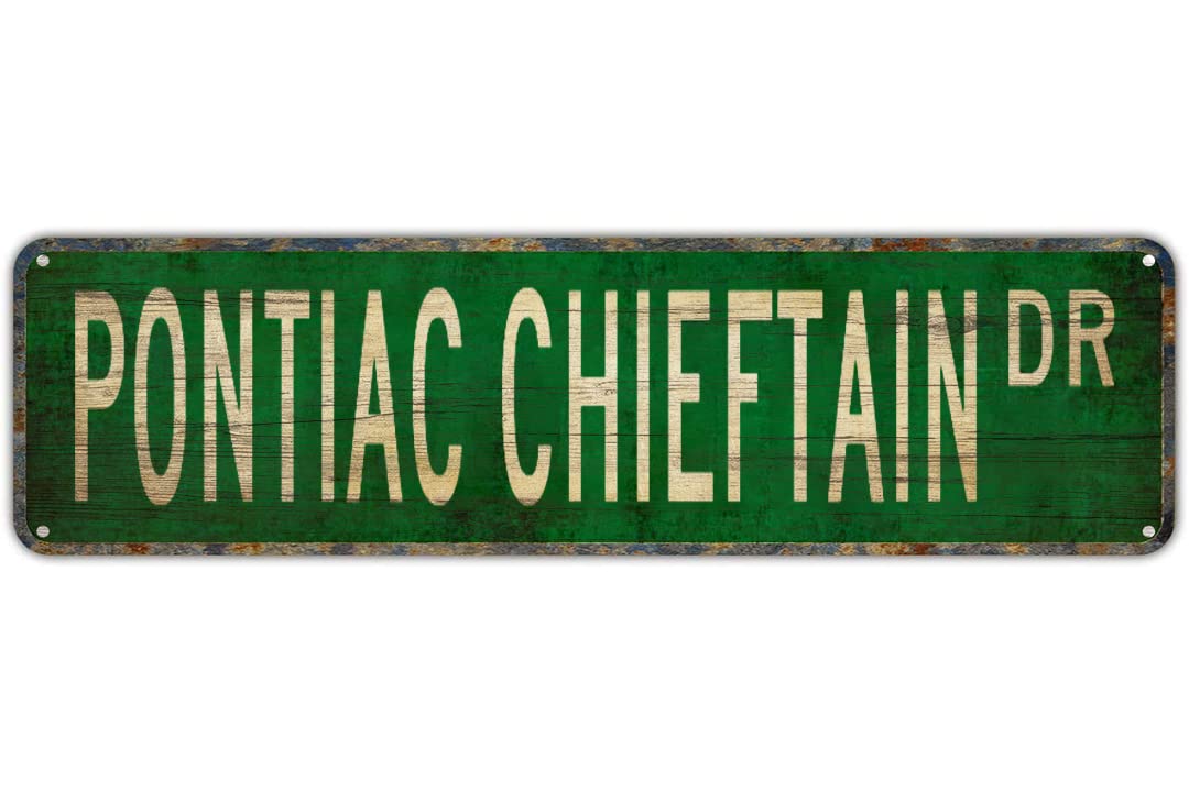 PONTIAC CHIEFTAIN DR Vintage Tin Signs Art Plaque Aluminum for Bedroom Kitchen Garden Wall Bar Club Coffee Hanging Home Decor 4x16 Inch
