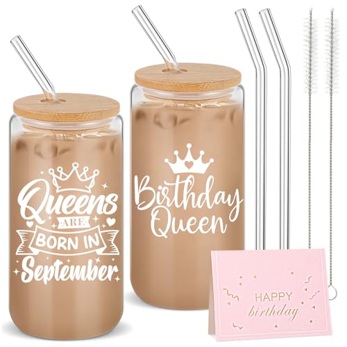 Yetene 3 Pack Birthday Gifts for Women Include Funny 16 oz Glass Cup Tumbler with Lids and Straws...