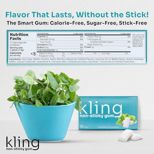 Kling Orthodontic Chewing Gum – Sugar Free Xylitol Gum for Invisalign, Dentures & Braces – Calorie Free Gum for Dry Mouth, Freshens Breath, and Non Stick Dental Gum for Healthy Teeth & Cavities Alternate view