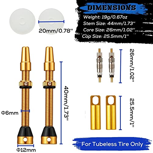 Image of Corki Cycles Tubeless Presta Valve Stem 40 44 55 60 80 100mm with 2PCS Valve Core and 2PCS Remover Tool (Black Red Gold Rainbow)