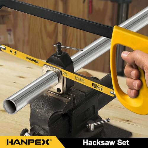 Hanpex 12in./300mm High-Tension Hacksaw Frame with 5pcs Extra Bi-Metal Blades, Hand Saw Suitable for Metal, Wood, PVC, Carpentry - Image 4