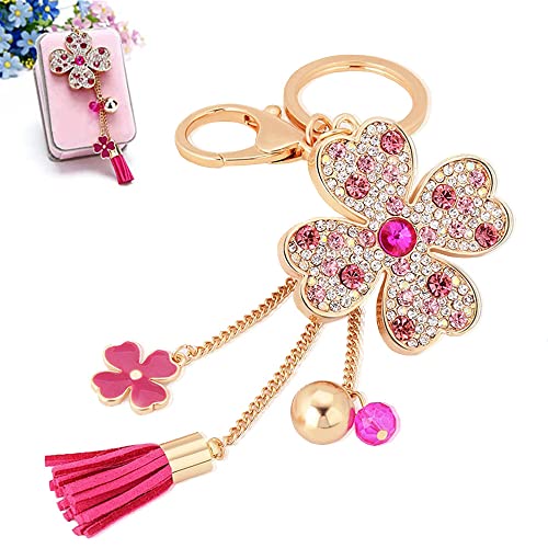 Guidre Trèfle à Quatre Feuilles Porte-clés,Chanceux trèfle à Quatre Feuilles avec Gland strass Cristal Bling Porte-clés,pour bijoux de sac Voiture Porte-clés Valise Sacs À Dos,Cadeaux de Bonne Chance Cover