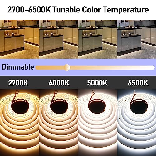 GOMING 24V CCT Tunable White COB LED Strip Lights 2700-6500K 5M 624LEDs/M CRI 93+ High Brightness No-Waterproof IP20 LED Tape Lights for Home Decoration(Controller and Power Supply Not Included) - Image 2