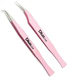 Kit 2 Pinças Extensão De Cílios Aço Japonês 45ª e Golfinho Volume Russo e Fios Tecnológicos Lash Designer