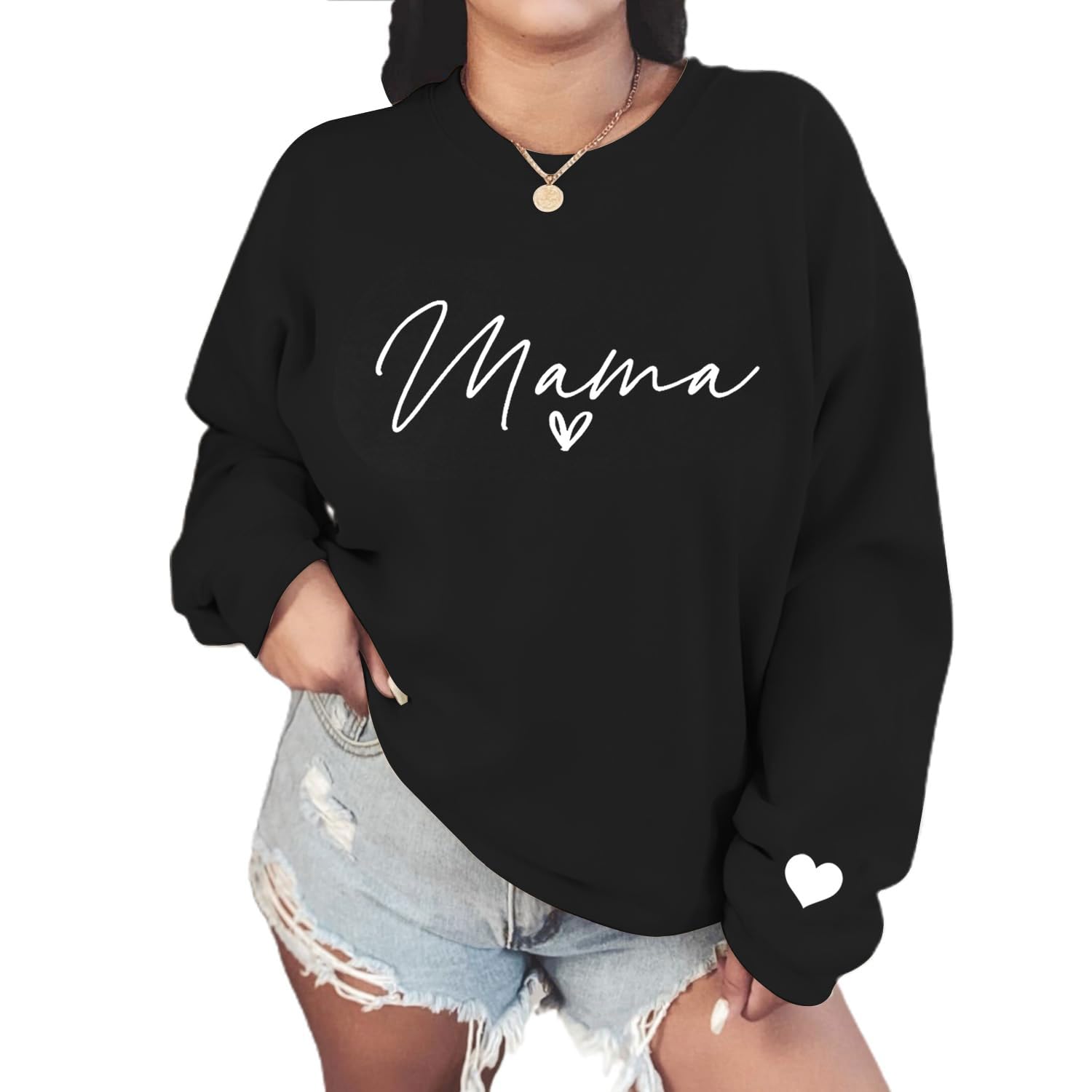 NAZENTI Personalized Embroidered Mama Sweatshirt Mama Sweatshirt Custom Mama with Childrens Name on Sleeve Mothers Day