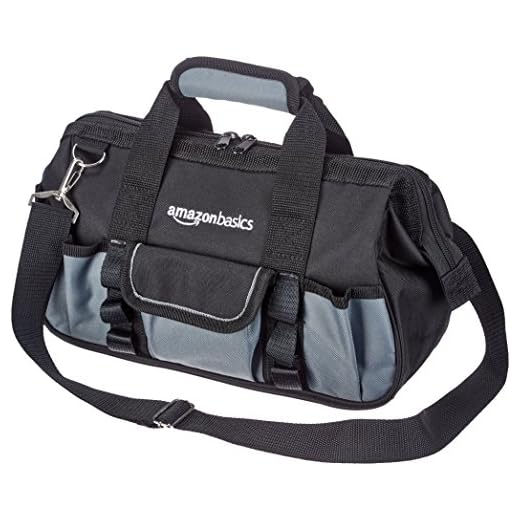 Amazon Basics Durable Wear-Resistant Base, Tool Small Standard Bag with Strap, 12 Inch, Black & Gray