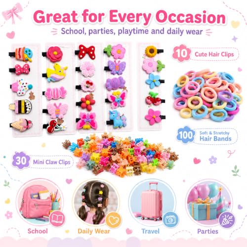 Image of 140 Pcs Hair Accessories for Kids Girls | Cute Baby Hair Clips, Rubber Bands & Mini Claw Clips Combo | Hair Accessories for Baby Girl | Kids Hair Clips Set | Mixed Designs
