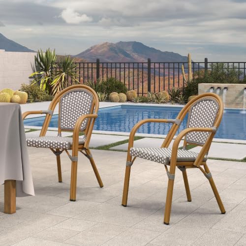Image of PURPLE LEAF French Outdoor Dining Armchairs Set of 2, Bamboo Finish, Gray