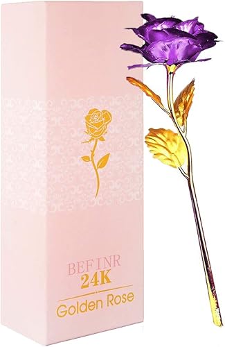 BEFINR Flor artificial de rosa colorida de oro de 24 quilates, regalos únicos para el día de San Valentín, Acción de Gracias y de la Madre