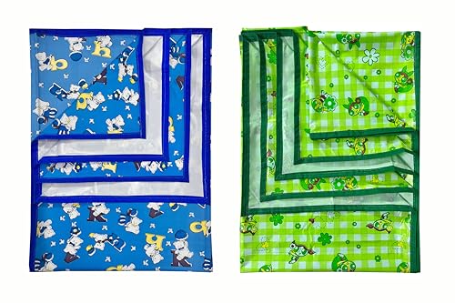 Image of EcoSoft Plastic Sheet,PVC Sheet for Kids,Rubber Sheet for Babies,Bed Wetting Protector(90 x 135 cm) (Blue Alphabet & Green PPG)