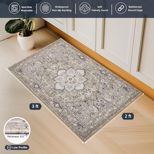 Tapete decorativo Boho 2x3 pies antideslizante lavable miniatura 3