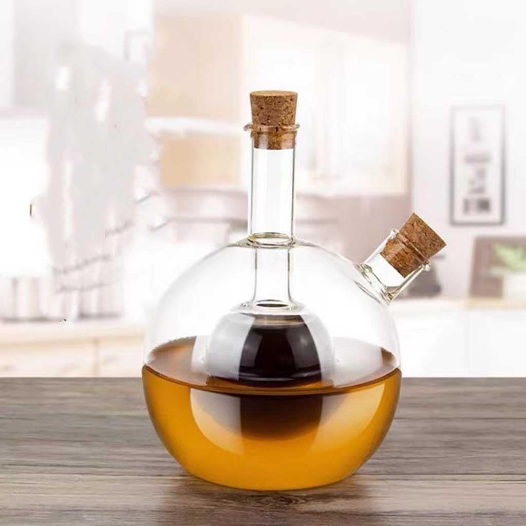 Botella de Vidrio dispensador de Aceite y vinagre, Botellas dispensadoras de Aceite y vinagre de Vidrio 2 en 1, Paquete de 1 con Tapa de Corcho, 6,3 Pulgadas, 4 Modelos(A Model)