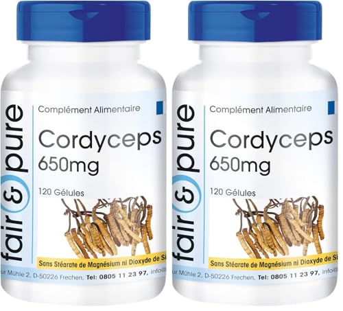 Cordyceps Sinensis en poudre Fair & Pure 650 mg | 2x120 gélules véganes