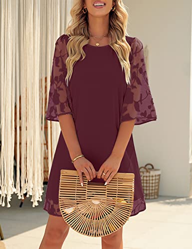 LookbookStore 3/4 Sleeve Dress for Women Shift Cute Summer Tunic Floral Lace Dresses3