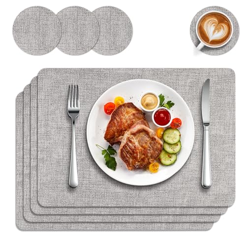 Placemats and Coaster Sets 4, Non-slip Table Mats, Place Mats for Table for Kitchen Dinning, Indoor Outdoor Party 43 * 30 cm (Greige)