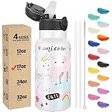 Picture of Han's Bottle Kids Water Bottle with Straw Lid - Insulated Stainless Steel Reusable Tumbler for Girls,Boys,Thermo Mug,17oz,Unicorns Girl