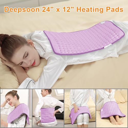 Image of Deepsoon Heating Pad,Electric Heating Pads for Back,Neck,Moist Heating Pad for Abdomen Shoulder Knee Legs,Dry /Moist Heat&Auto Shut Off,Mother's Day Birthday for Men and Women,Light Purple,24x12 Inch