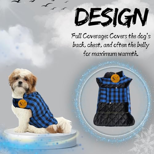 Image of Sage Square Winter Coloured Dog Coat - All-Weather Protection, Windproof, Waterproof Cozy Fleece Lining, Adjustable Straps, Durable, Stylish, Comfortable, Jacket (Blue & Black, Extra Small)