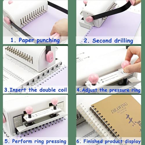 Rilegatrice con capacità di perforazione di 20 fogli, anello di pressione regolabile, base in gomma antiscivolo per notebook, carte e altro