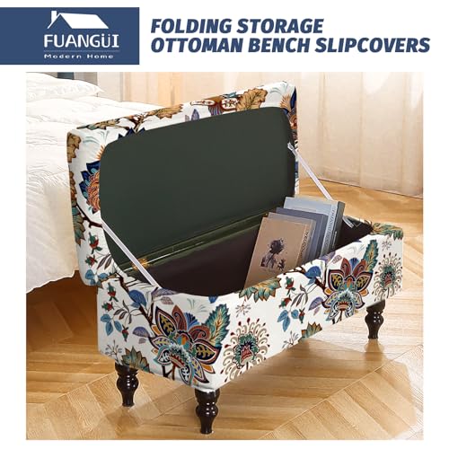 Image of FUANGUI Ottoman Cover Stretch Storage Ottoman Bench Slipcover Jacquard Folding Storage Bench Ottoman Cover Footrest Stool Slipcover Footstool Protector Cover with Elastic Bottom Fit Length,Medium