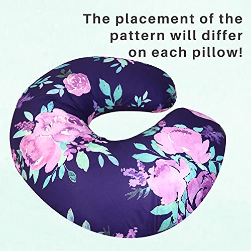Image of Purple Floral Nursing Pillow Cover, Breastfeeding Pillow Slipcover for Baby Boys & Girls, Nursing Pillow Case for Newborn, Soft Fabric Fits Snug On Infant, Washable & Breathable, Watercolor Flower