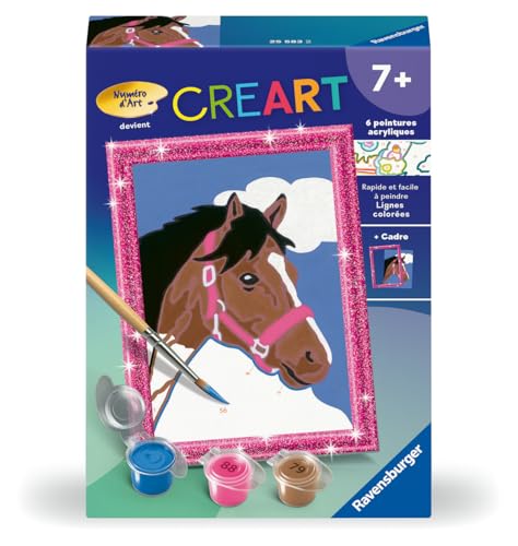 Ravensburger - CreArt Kids 8x12 cm - Numéro d'art - Cheval dans Les Nuages - Kit de Peinture par numéros - avec Cadre Brillant - Dès 7 Ans - 25583