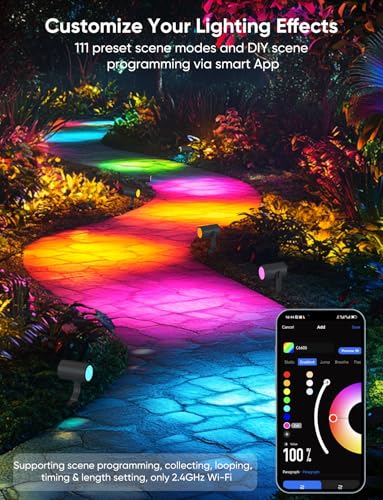 Image of APPECK Smart Landscape Lighting Kit 24W, Color Changing Landscape Lights 4 Pack, RGBCW Outdoor Spot Lights IP65 Waterproof, for Garden Yard Pathway Holiday Decor, Compatible with Alexa