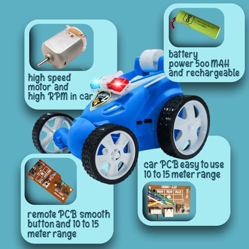Image of Rechargeable Police RC Stunt Car for Kids | 360 Flip & Spin Remote Control Car with Siren, RGB Light Bar & Flashing Wheels | Toy Vehicle for Boys & Girls Ages 4-10 (368 - Police - Blue)