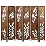 Giantex Boho Rustic Room Divider, 6 Panel Carved Leaf Folding Wood Screen, Fully Assembled, 67'' Freestanding Privacy Partition Decorative Wall, Foldable Room Separator for Bedroom, Rustic Brown
