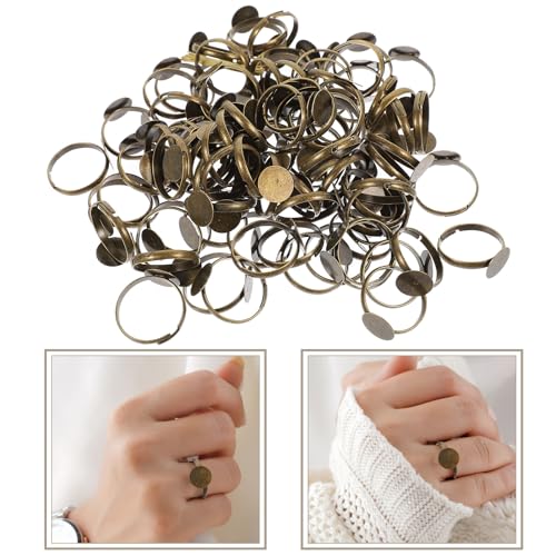 Base de anillo ajustable con superficie plana en blanco para pegar adornos, aleación 7