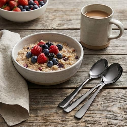 Image of Dinner Spoon Set of 4 - 7.3 inch Charcoal Black Finish Tablespoons, Premium Food Grade 18 /10 Stainless Steel, Durable & Dishwasher Safe Silverware Spoons for Home, Restaurant, and Gifting