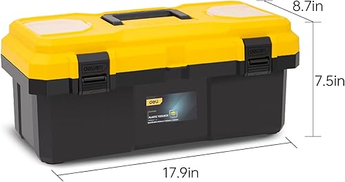 Miniatura 6 de DELI Caja de herramientas de plástico con asa, caja de herramientas de 20 pulgadas con doble bloqueo y bandeja extraíble, organización de caja de