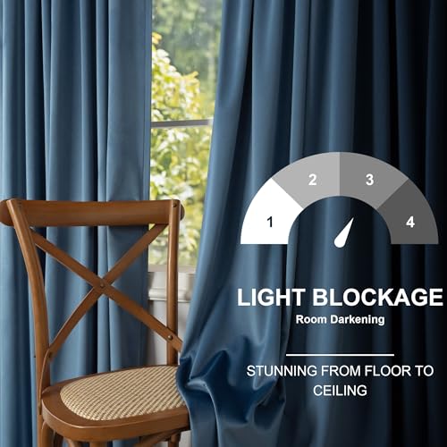 Image of Pitalk Light Blue Velvet Curtains 63 Inch Length for Boys Bedroom Kids Nursery Coastal Elegant Decor Texture Room Darkening Thermal Stone Vintage Blue Curtain for Office Kitchen Study Room 2 Panel Set