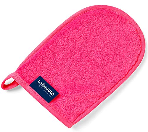 Preisvergleich Produktbild LaBeauté Abschminkhandschuh, Mikrofaser, waschbar und wiederverwendbar, Make-Up Entferner Handschuh, zur Gesichtsreinigung (20x13 cm, Pink)