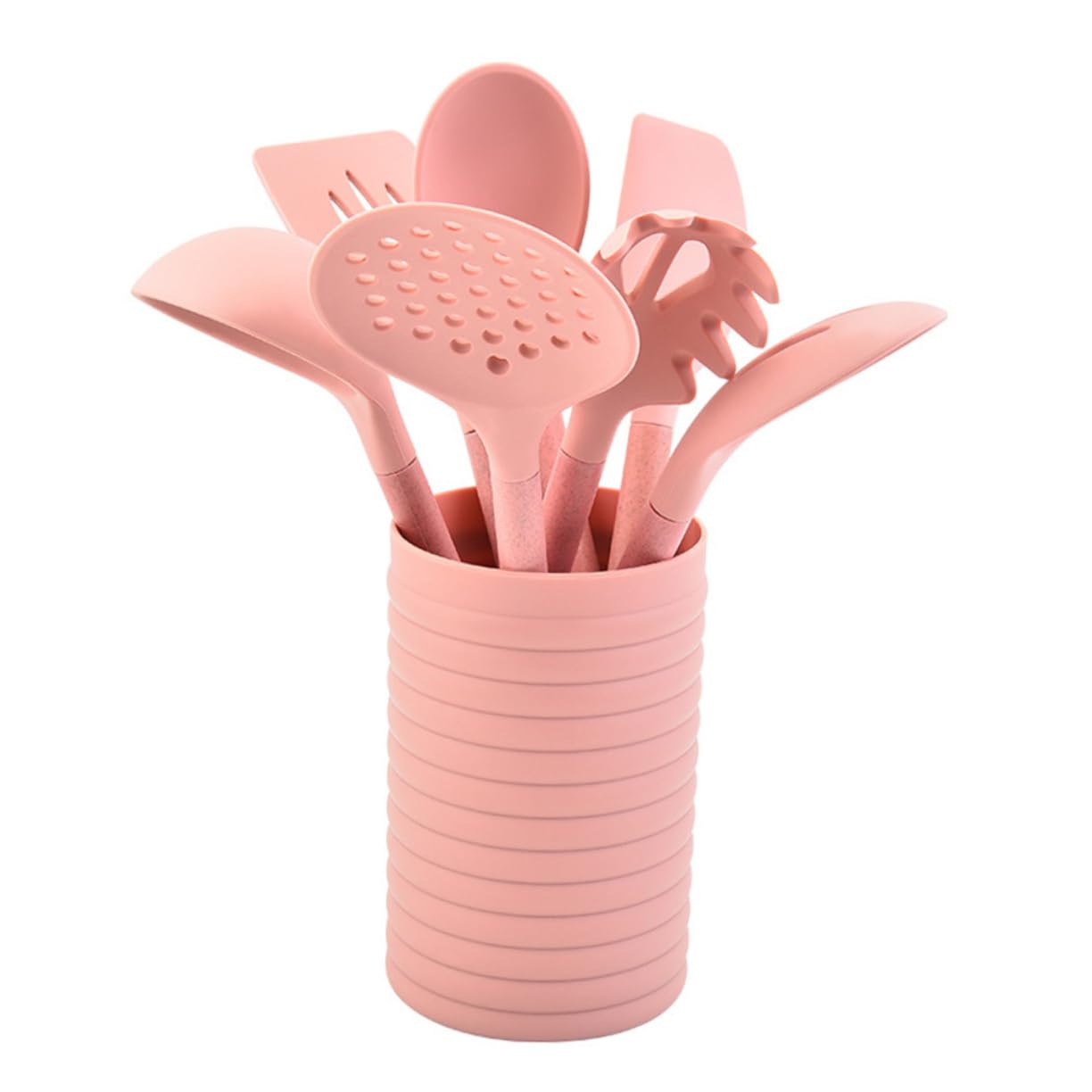 Cabilock Set De Utensilios De Cocina De Silicona Espátula Cucharón Pala Colador Cuchara Mango De Madera Diseño Ergonómico
