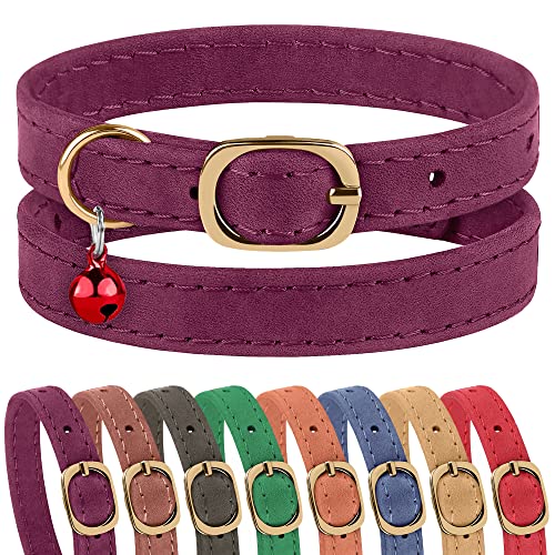 Murom Cat Collar Adjustable Soft Genuine Leather Pet Collars For Cats Kitten Puppy Small Dogs (Burgundy) #TOP23