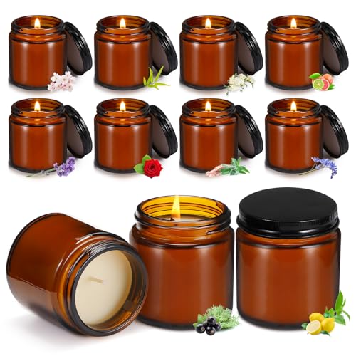 Yexiya 50 Pcs Mini Mason Jar Candles 3.5oz Scented Small Jars Candles in Bulk 10 Fragrances Relief Aromatherapy Candles Gifts Set for Wedding Bridal Baby Shower Party Favors Birthday Gifts (Brown)
