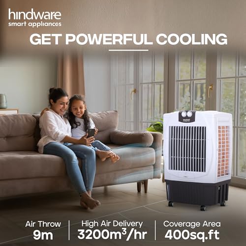 Image of Hindware Smart Appliances 50 L Desert Air Cooler With Woodwool Cooling Pads, Inverter Compatible (White, Brown, CALISTO)
