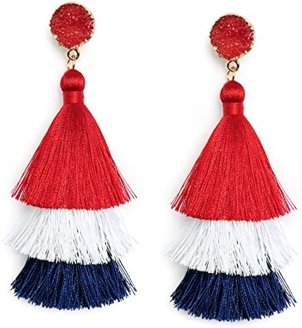 Me&amp;Hz Colorful Layered Tassel Earrings Bohemian Tiered Tassel Druzy Stud Dangle Drop Earrings for Women Teen Girls Christmas Mother&#39;s Day Gift